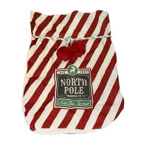 Santa Sack North Pole Christmas Gift Bag Red Stripe Pom Pom NWOT